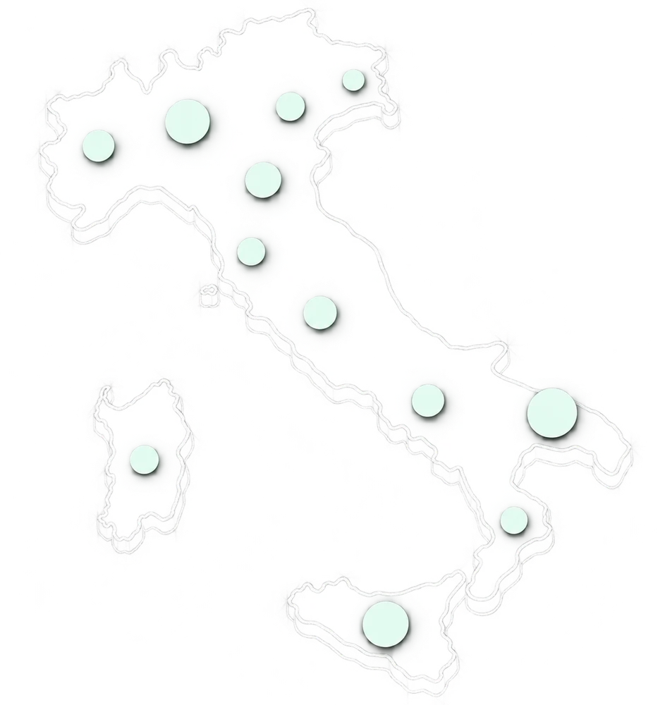 Mappa illustrativa dell’Italia con concentrazioni indicative di progetti BESS